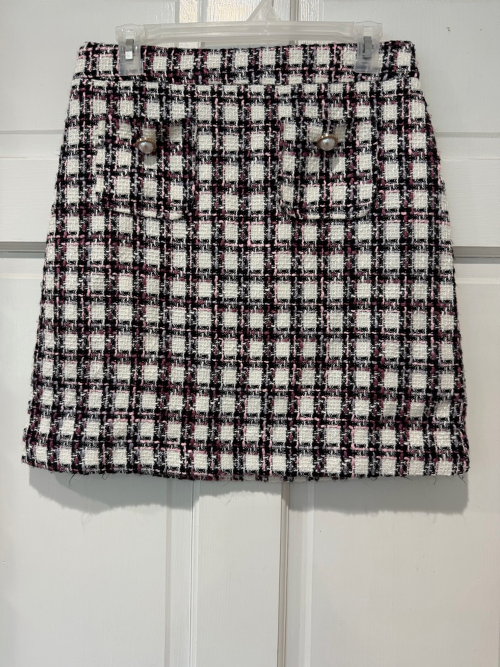 Tweed Mini Skirt in Black, White & Pink